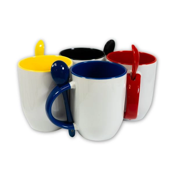 Tazas con cucharilla, asa e interior de color - M-SPI
