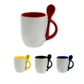 Tazas con cucharilla, asa e interior de color - M-SPI