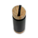 Termo negro con base y tapa de bambú